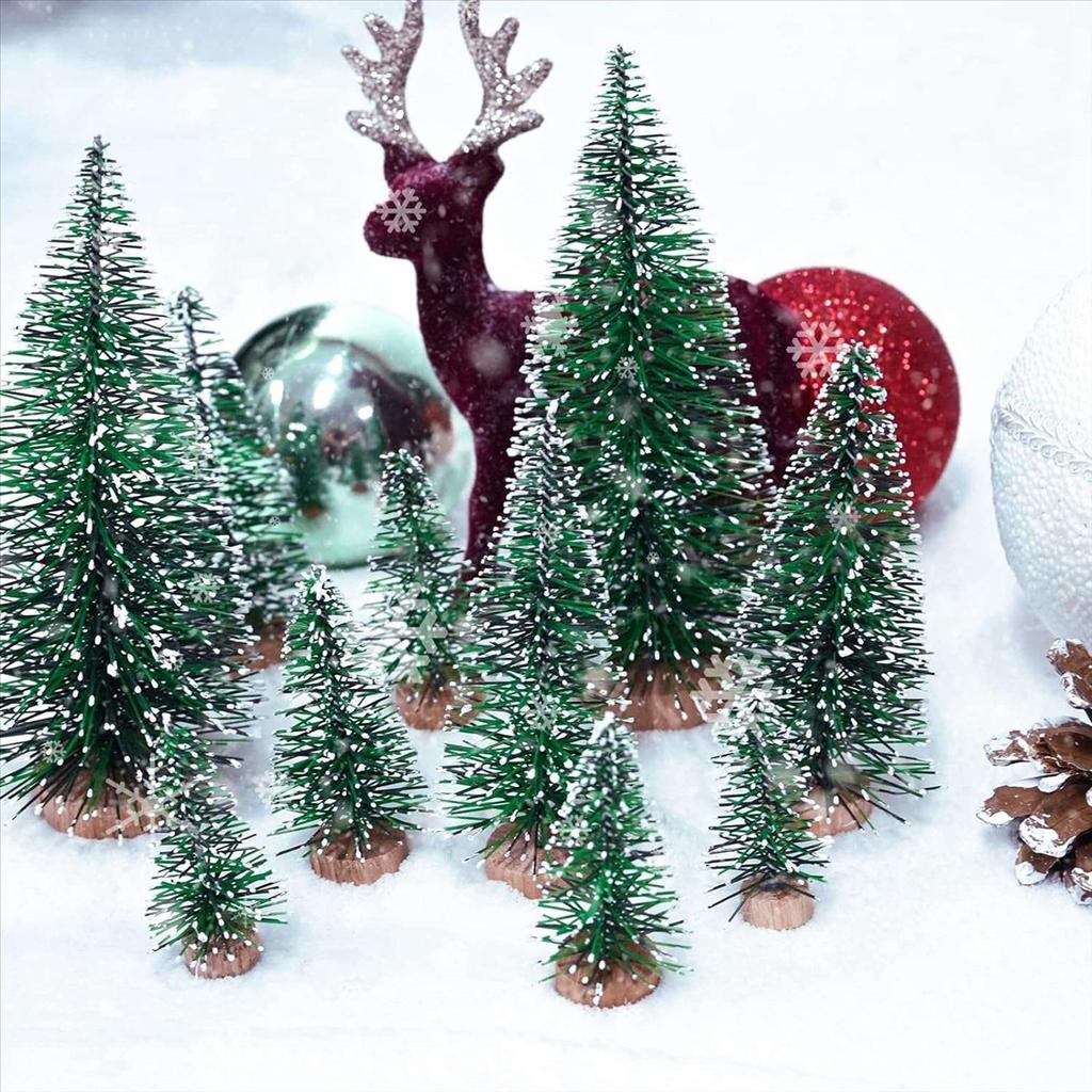25PCS Miniature Artificial Christmas Trees 5 Sizes,with Wooden Base for Decoration DIY Party Decoration Crafts