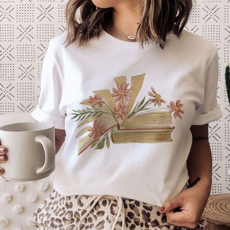3D Book Printed Short Sleeve T-shirt 3D Book Print Round Neck Short Sleeve T-shirt