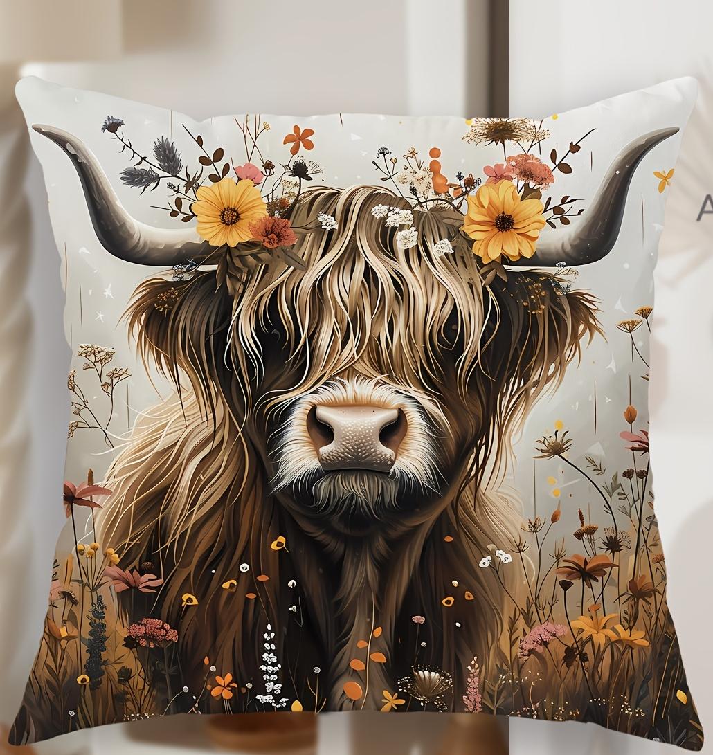 

Яркие наволочки с узором шотландской коровы Мягкий 100% полиэстер Застежка-молнияДекор для гостиной 45x45см 45x45cm 18x18in