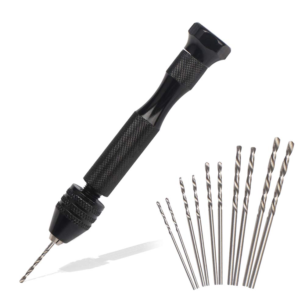 Saipor Stainless Steel Pin Hand Small Hole Drilling Manual Micro Drill Bit Precision DIY Includes 10 Twist Drill Bits Vise, Drill, Tool, Set, Tool,