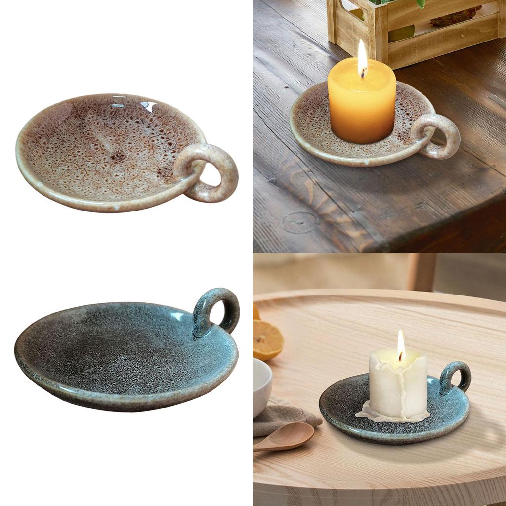 Ceramic Candle Plate Ornament Candlelight Stand Candle Holder for Dining Room