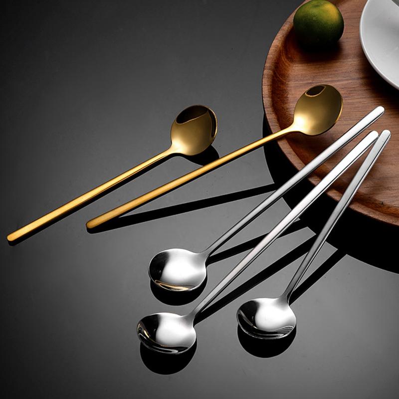 Long Handled 304 Stainless Steel Coffee Spoon Ice Cream Dessert Tea Stirring Spoon Dessert Spoon Kitchen Accessories Bar Tools