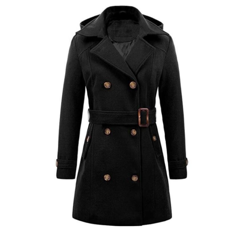 Women's Autumn and Winter Solid Color Hooded Woolen Coat, Slim Fit Temperament, Warm Commuting Jacket