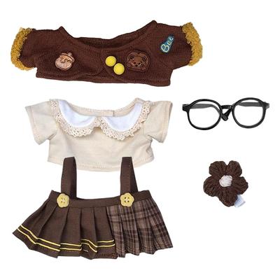 Niannyyhouse 20cm Stuffed Animal Clothes Brown Jacket Shirt Skirt Glasses Bear Set Cotton Doll Dress Up Accessories
