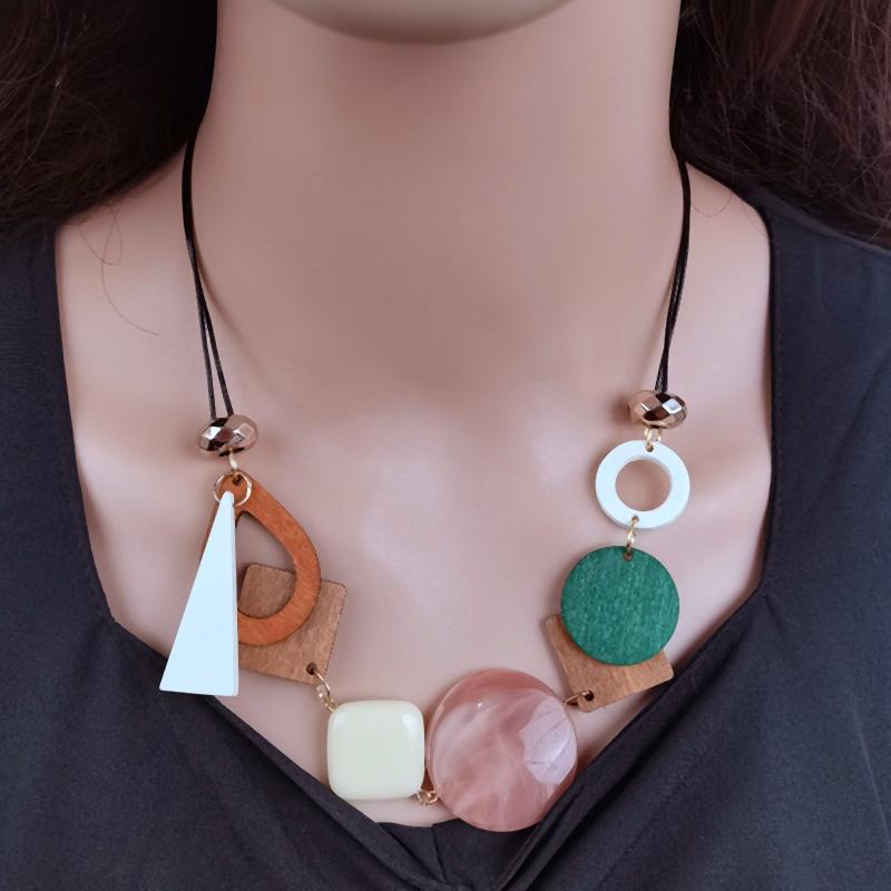 Collana Pendente Geometrico in Legno Vintage con Collare Collane Statement Bib Etniche Fatte a Mano per Donne Gioielli per il Collo
