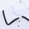 Women's M Family French Color Block Short-Sleeve Crochet Collar Polo Knit Top - Spring/Summer 2025