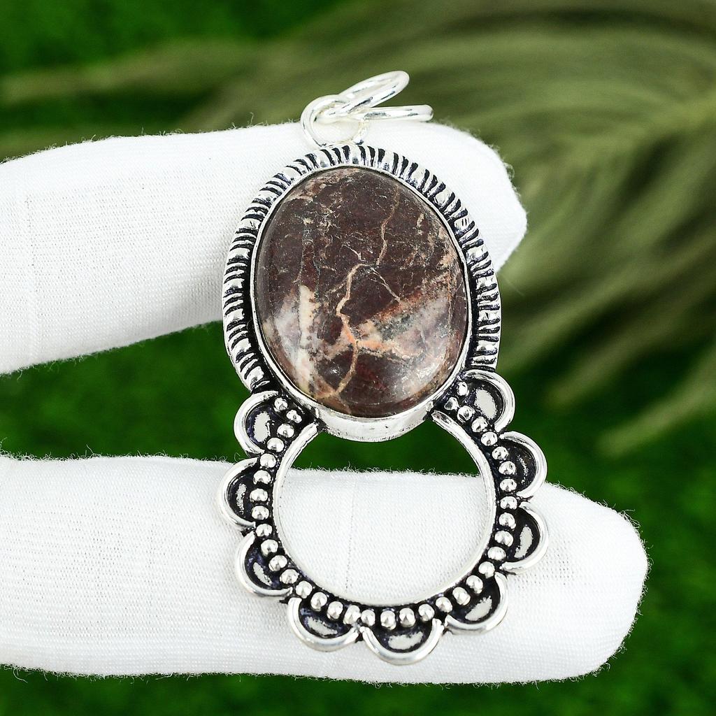 Mothers Day Sale Oval Natural Coconut Jasper Bezel Wedding Pendant 925 Silver