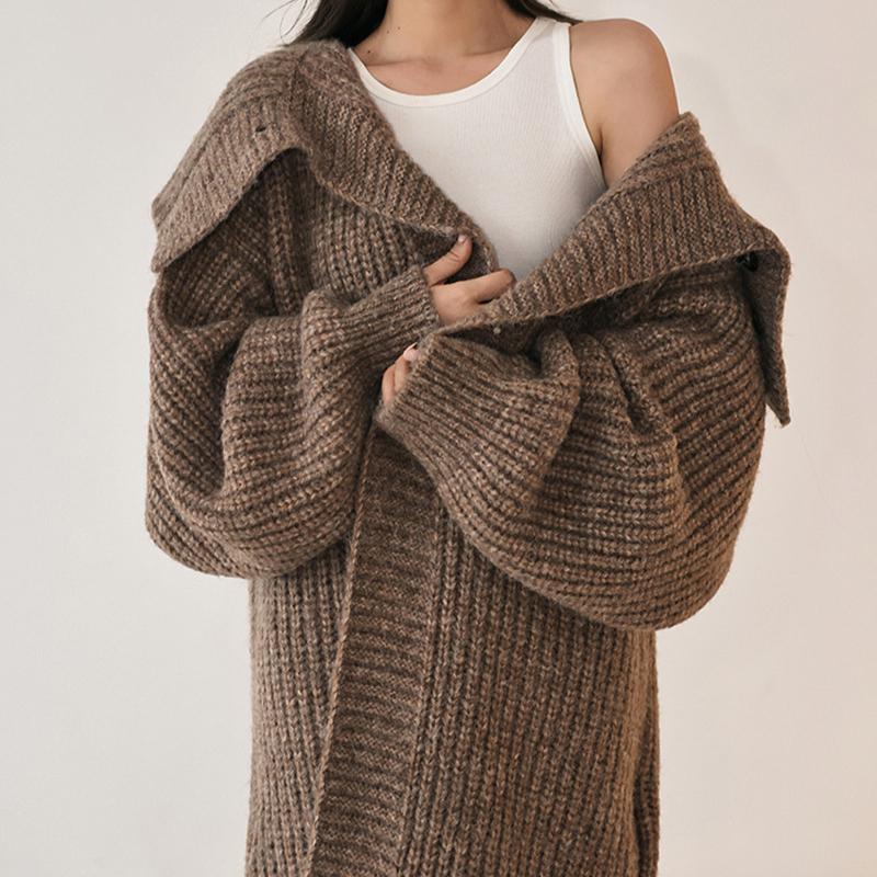 Herbst Frühling Cardigan Mäntel Damen Unifarben Langarm Locker Vintage Gestrickt Sanft Knöchellang Temperament Damen Streetwear