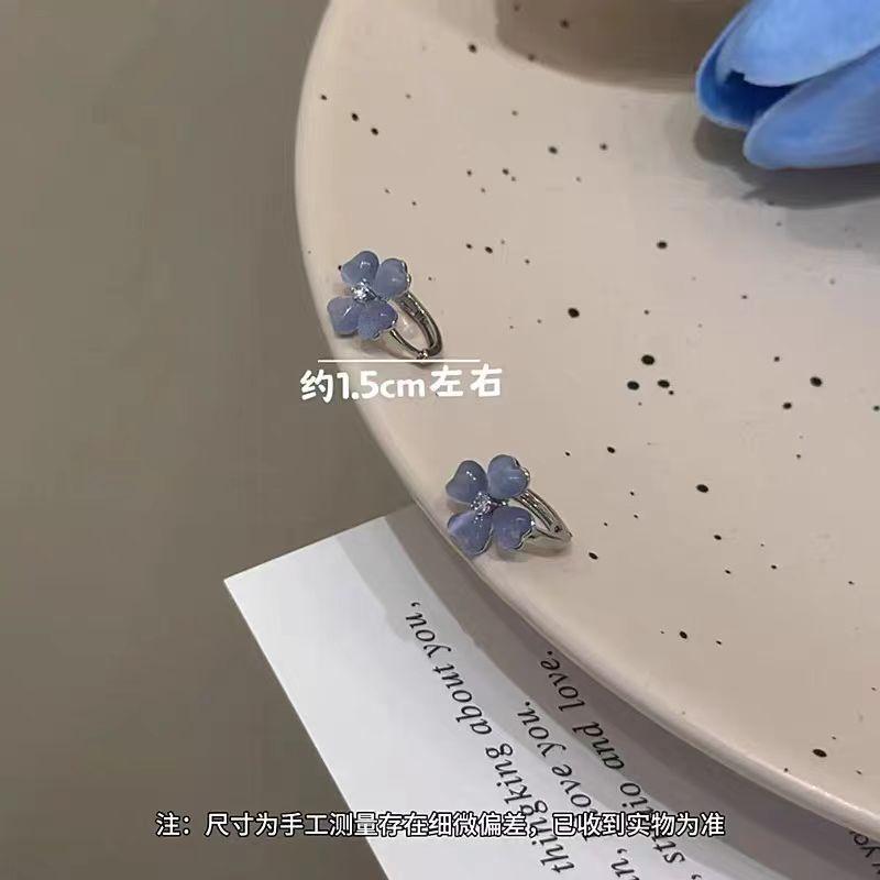Mori ice transparent blue opal flower ear buckle design sense exquisite versatile earrings temperament earrings