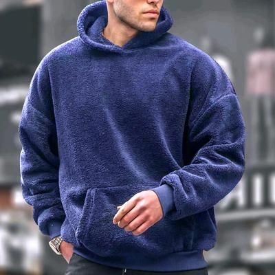 Men'S Ins Wind Flannel Blue Hooded Sweater Men'S Lamb Wool Winter Jumper Coral Fleece Hood
