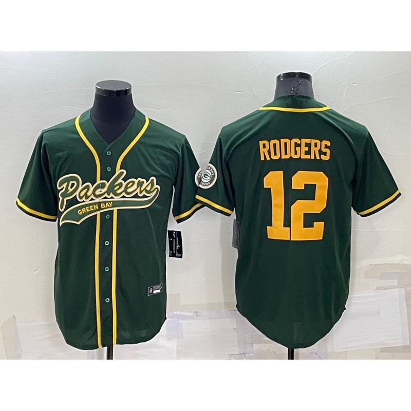 Packers #12 RODGERS Rugby-Baseball Cardigan-Style Retro Embroidered Jersey