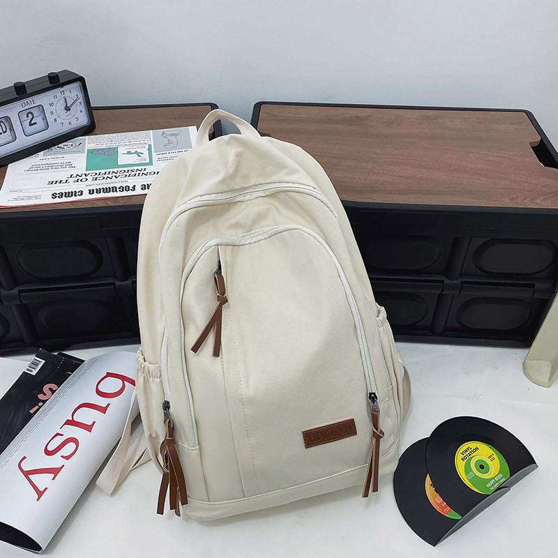 Simple Solid Color Letter Decoration Large Capacity Student Backpack Teen For