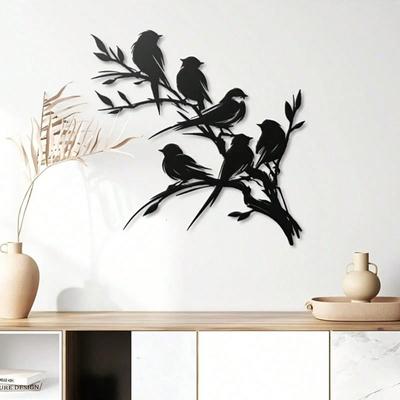 1 Stück Schwarzes Eisen Vögel auf Zweig Gemütliche Metall Wandkunst - Moderne Heimdekoration für Schlafzimmer, Wohnzimmer oder Badezimmer.