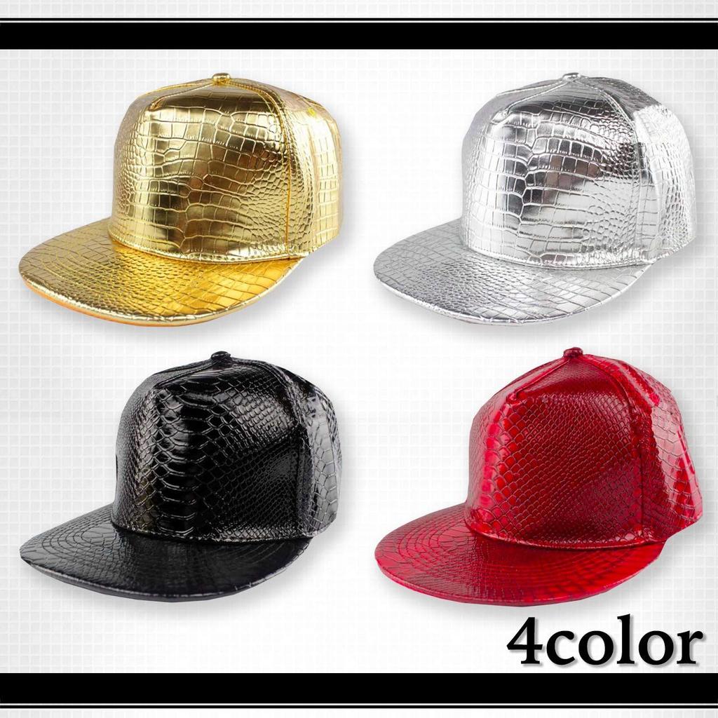 WHITE FANG Leather Hat Snake Pattern Flat Brim Cap Black Red Leather Stylish Cool CA153 Men's (04 Silver)