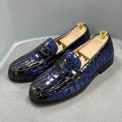 Fashion Luxury Patent Leather Men's Loafer Shoes Slip-on Blue Black Shoes Wedding Party Formal Shoes for Men