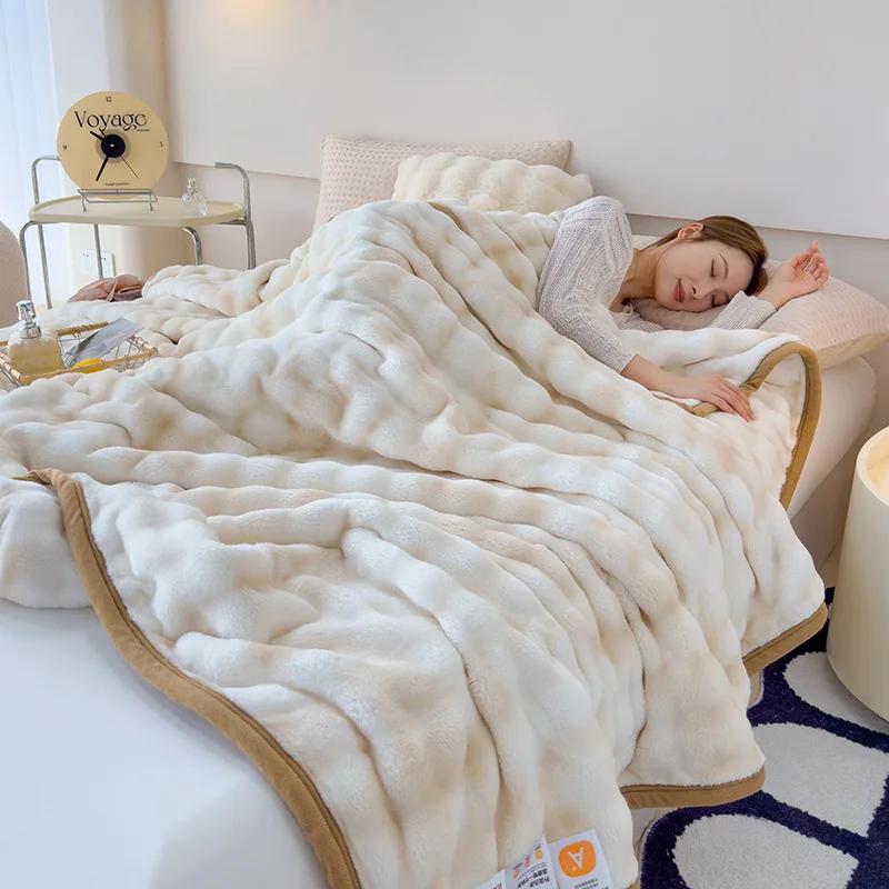 Soft & Cozy Gradient Bubble Fleece Throw Blanket Milk Velvet Plush All-Season Multipurpose Nap Blankets For Office And Sofac