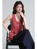 Women's Red Plaid Sleeveless V-neck Shirt Vest with Pleated Waist and Chic Korean Style for Summer 2026