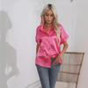 2025 Women's European & American Short-Sleeve Satin Button-Down Shirt - Casual Loose Fit