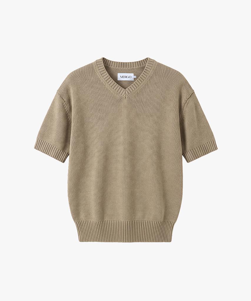 Meleugo Ruben V-Neck Short Sleeve Knit [Beige]