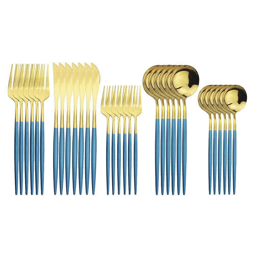 30Pcs White Gold Cutlery Set 18/10 Stainless Steel Dinnerware Set Knife Dessert Fork Spoon Silverware Kitchen Tableware Set