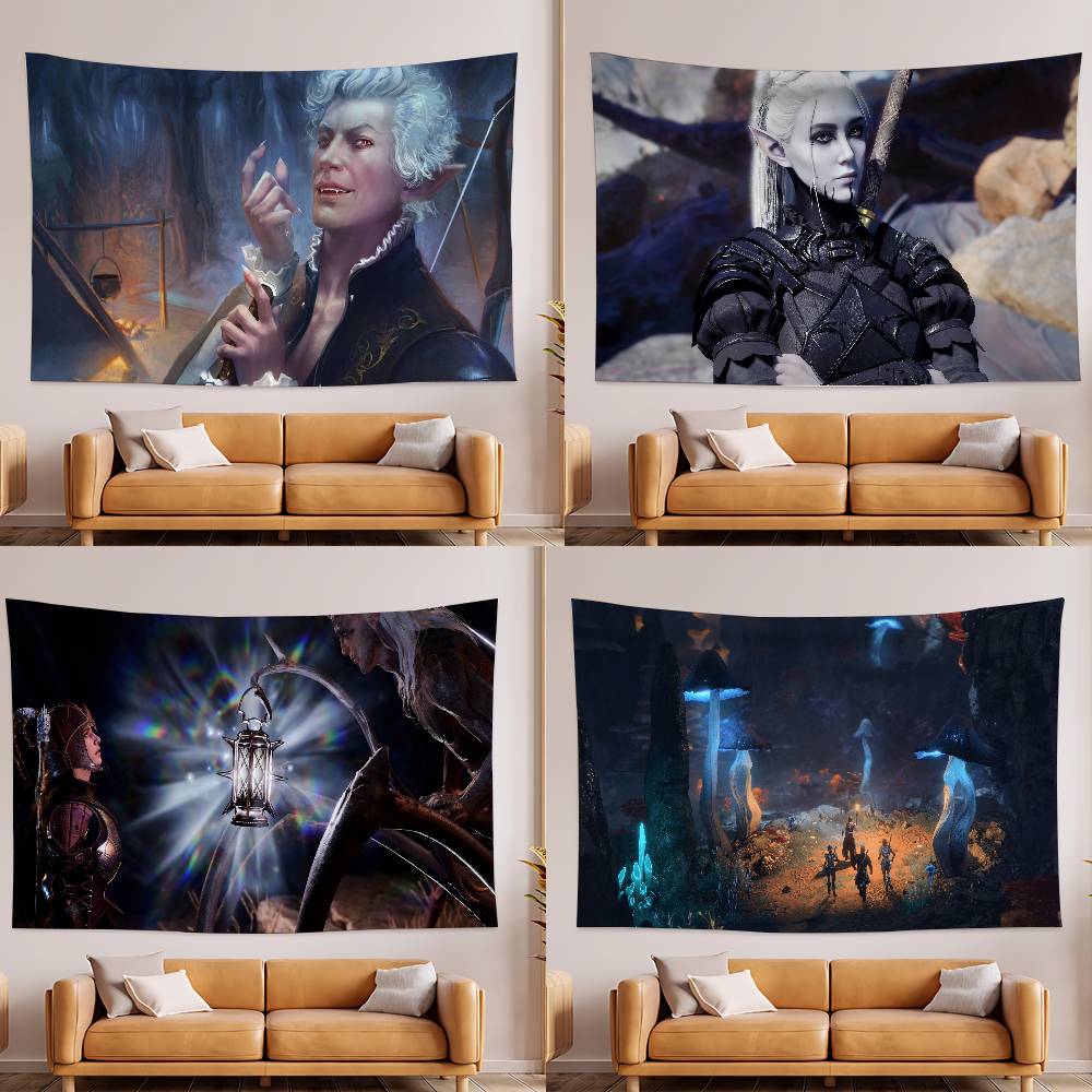 Game BBaldurs Gate 3 Tapestry Wall Hanging Tapestry Art Deco Blanket Curtain Hanging At Home Bedroom Living Room Decor