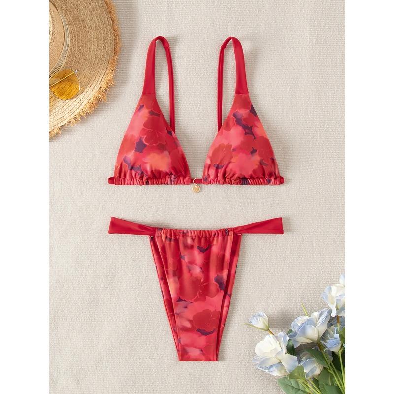 Women's Two Piece Bikini Set 2026 Sexy Triangle Push Up Swimsuit, Floral Print Bathing Suit Beach Swimwear