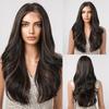 ALAN EATON Brown Highlight Wave Wig Long Synthetic Hairline Lace Wigs Natural Looking Heat Resistant Fiber for Women Party Daily