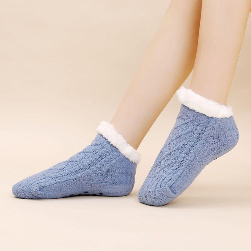 Silica Gel Winter Floor Socks Grid Sleeping Socks Fashion Thicken Velvet Socks  Fall/Winter