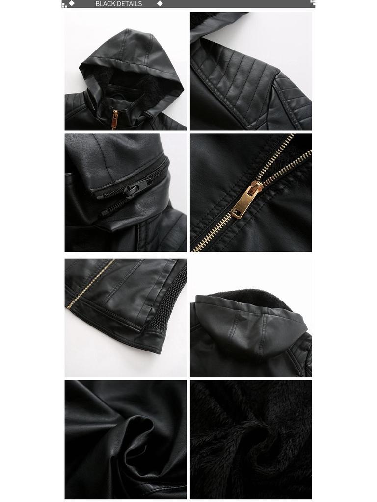 Nowa Europejsko-Amerykańska Damska Kurtka Skórzana z Kapturem Plus Size - Ciepła, Podszyta Aksamitem, Swobodny Płaszcz Jesienno-Zimowy