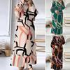 Middle Eastern Muslim Women's Printed Long-Sleeved Retro Dress with Ruffle Hem