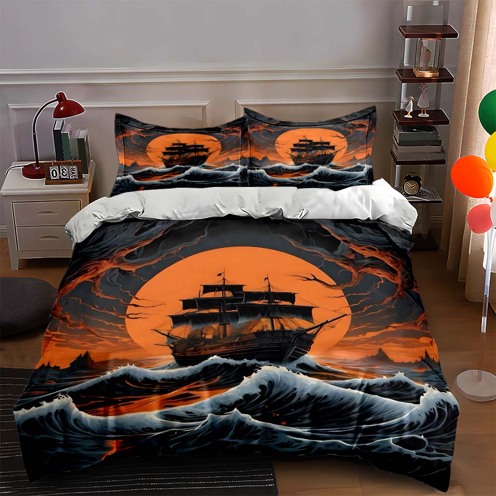 

Haunting ship silhouette. Bedding Duvet cover sets Duvet covers Pillowcases gifts (1 * Duvet Cover 2 * Pillowcases, without duvet insert) 135x200cm