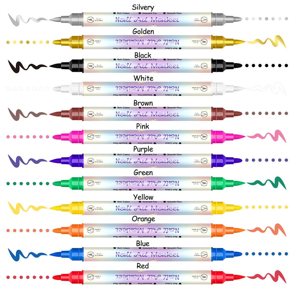 12Pcs Nail Art Marker Pen DIY Painting Graffiti Nail Art Pen Waterproof Quick Dry Drawing Painting Line Pencil Manicure Tool NEW