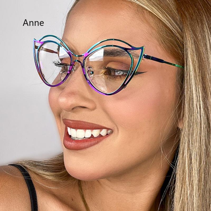 Fashion Women Metal Anti Blue Rays Glasses Cat Eye Computer Goggles Big Frame Eyeglasses Vision Care Blue Light Blocking Eyewear