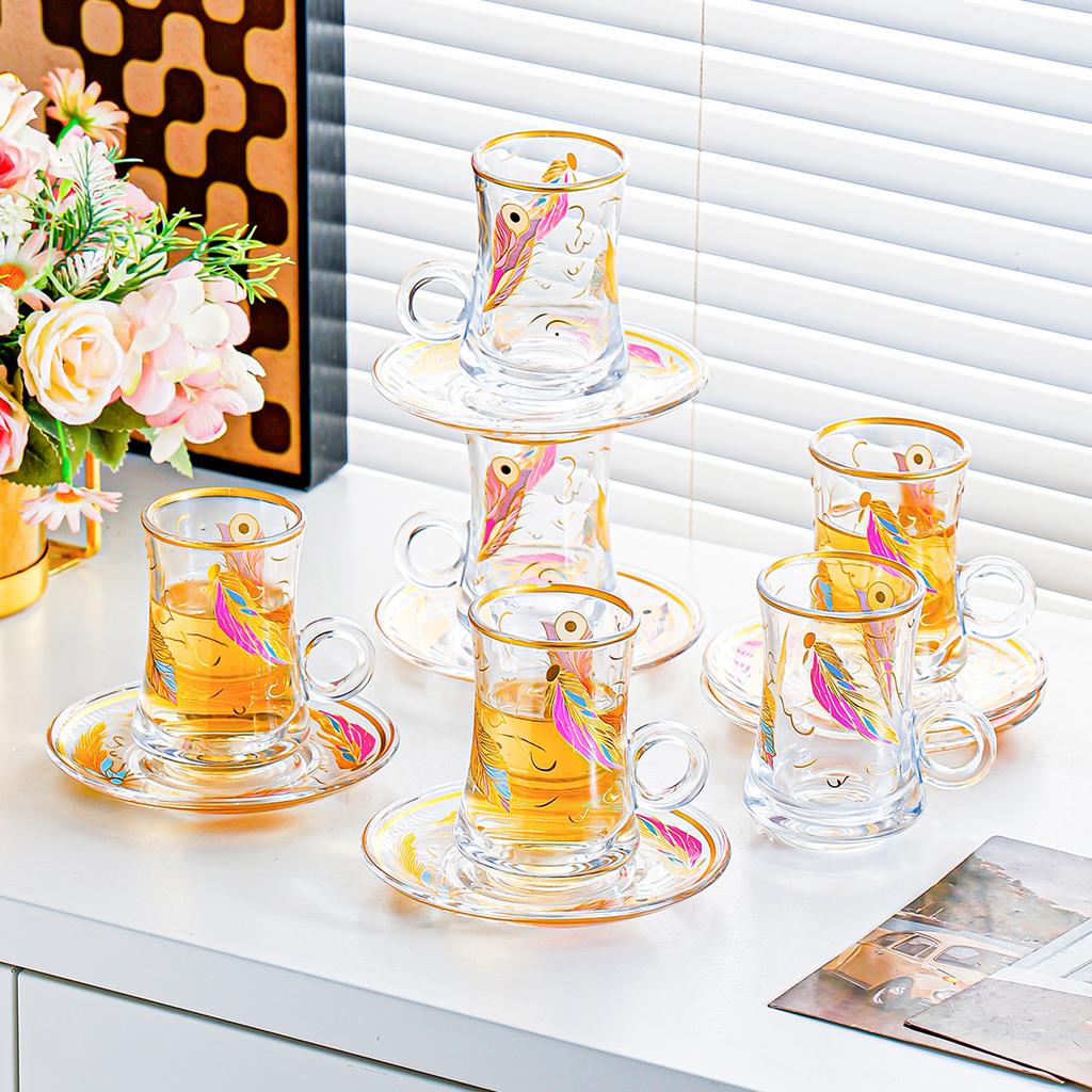 4Pcs European Style Gold Edged Mini Glass Coffee Cups Türkiye Featured Mug Afternoon Tea Cup Set Household Drinkware