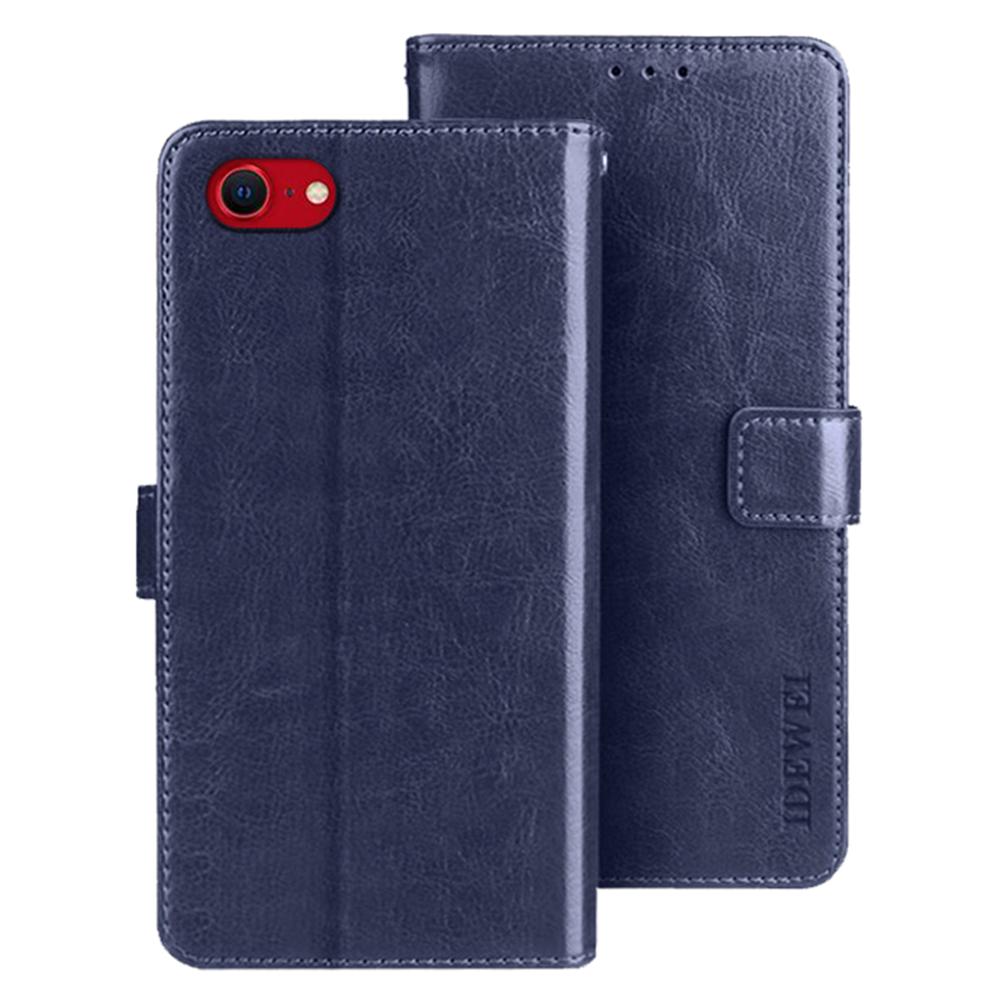 

For iPhone 16e Stand Case Crazy Horse Texture Leather Phone Cover Dark Blue
