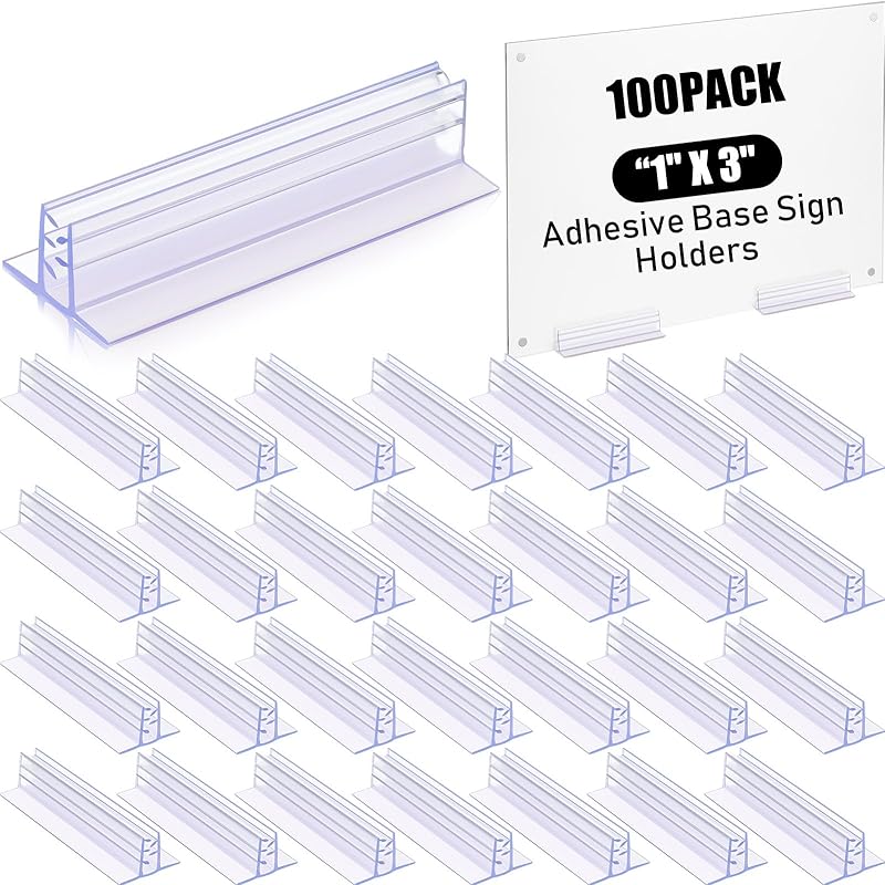 Fulmoon Sign Holder, Adhesive Base Sign Holders Multiple Uses for Counters, Warehouses, Base Sign Holders with Strong Adhesive (100 Pcs,1 * 3in)