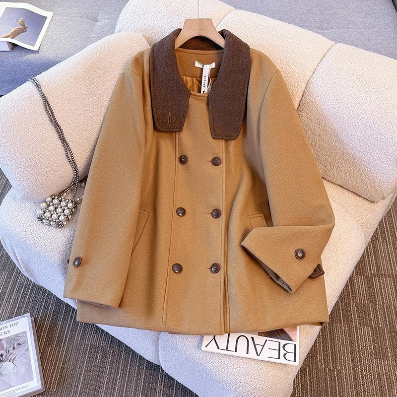 A New Winter Plus-size Women's Fashion Cotton-padded Woolen Coat and Skirt Set