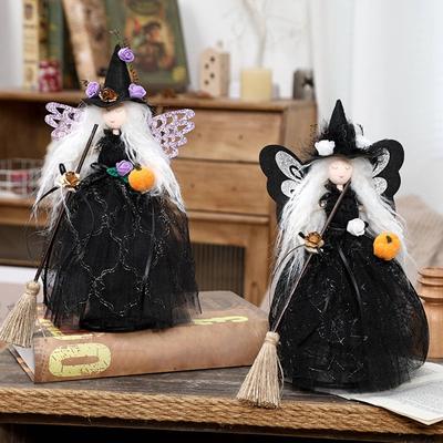 Cute Cartoon Witch Doll Decor Sweet Style With Brooms Theme Party Decoration Prop For Home Office Living Room Desktop