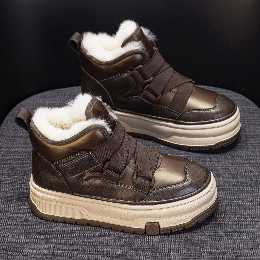 Snow Boots Women's New Winter Velvet Board Shoes Thickened Warm Thick-soled Non-slip Cotton Shoes