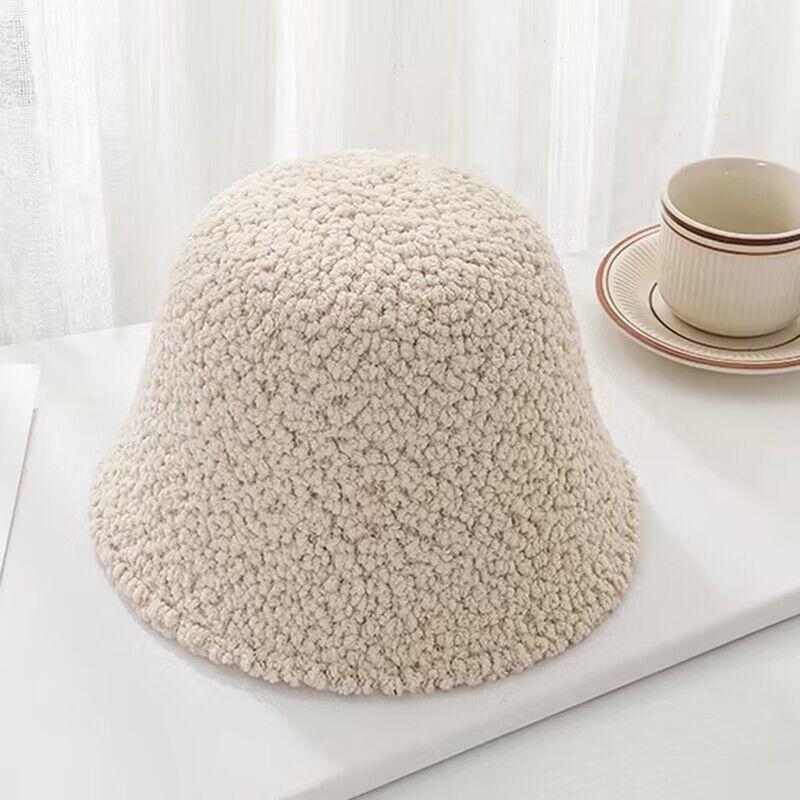 Hat Female Autumn and Winter Bucket Hat Granular Velvet Beautiful Girl Bucket Hat Cute Sweet Little Girl Versatile