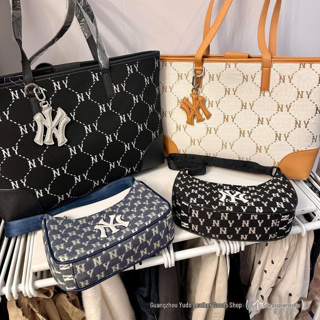 MLB Vintage Monogram Tote Bag - Large Capacity NY Jacquard Logo Handbag (Couple Style)