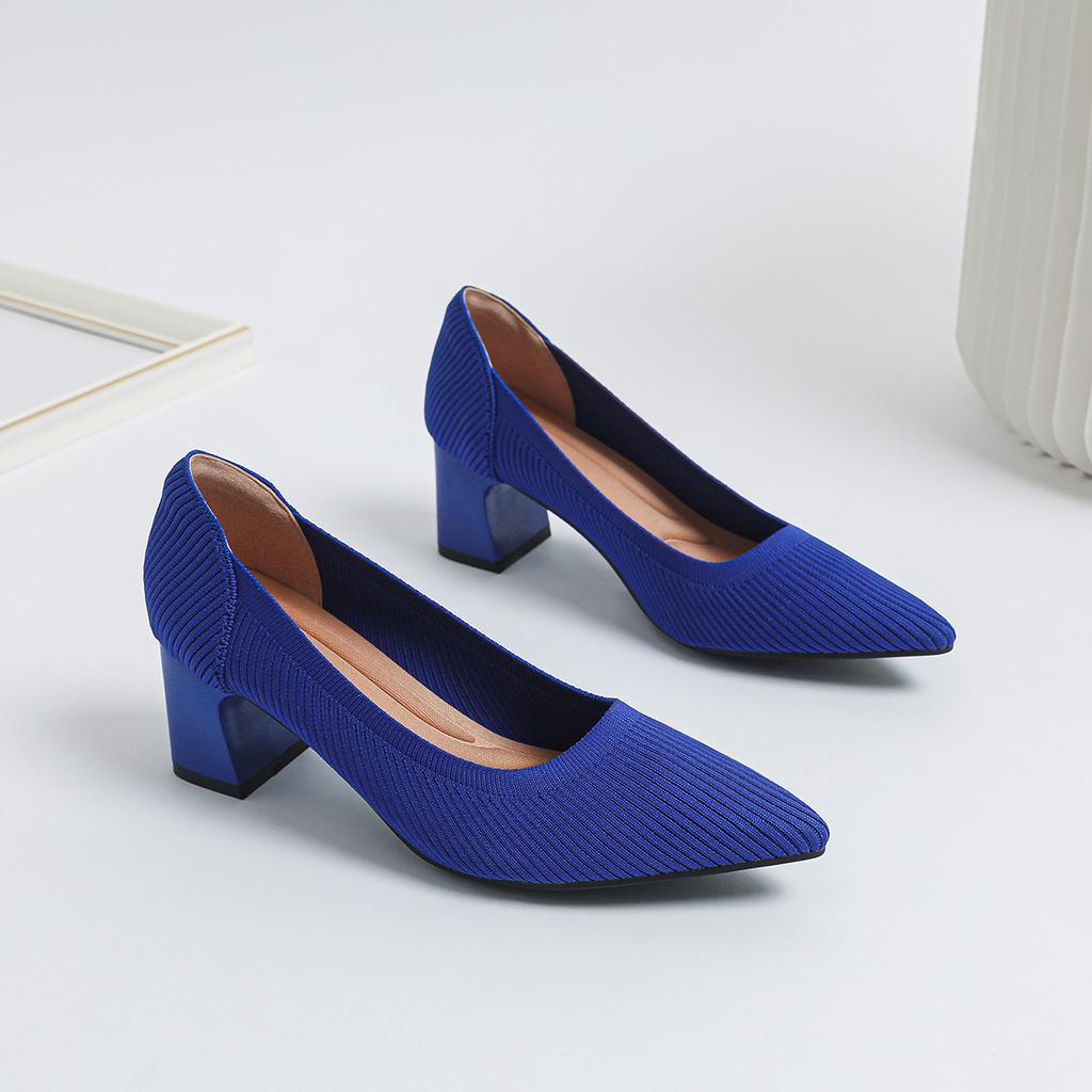 2026Women's large high-heeled shoes Multicolor pointy knit breathable comfortable anti-skid rubber sole work shoes  new autumn