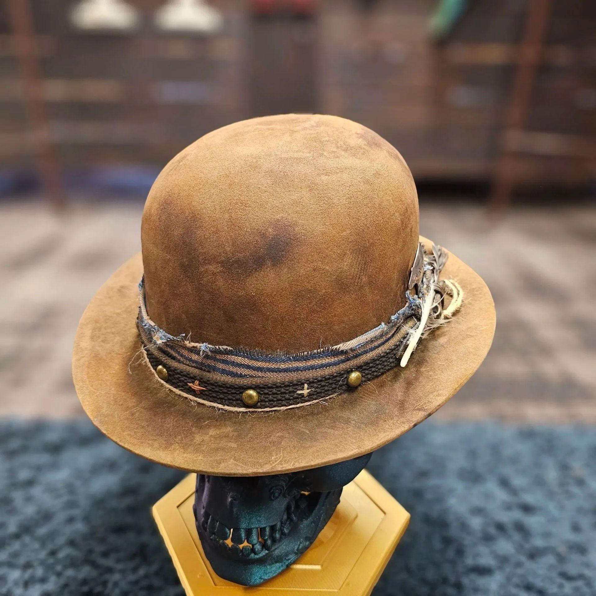 Handmade vintage wool felt hat, feather