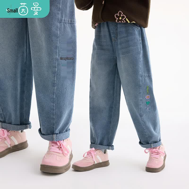 Girls  Loose Embroidered Denim Jeans 170