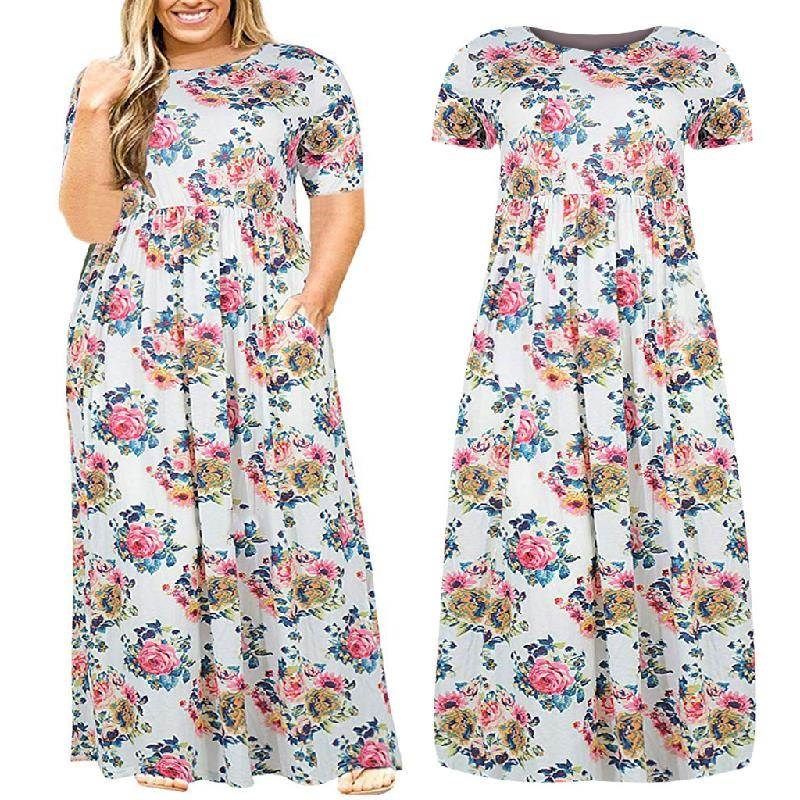 

L-5XL Summer Long Dresses Women Casual plus Size Lady Skirt White L