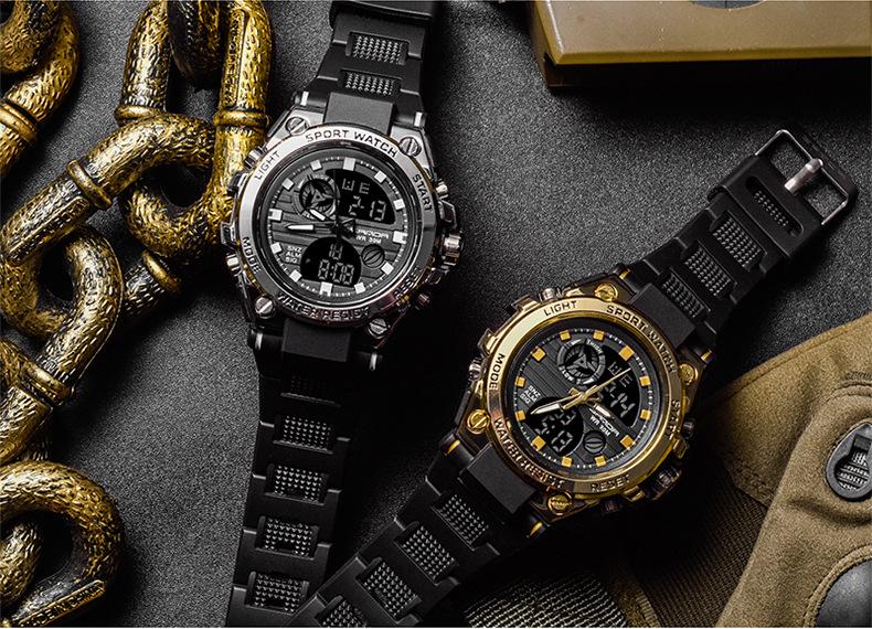 Sanda Men's Tactical Waterproof Multifunctional Digital Watch with Large Dial and Night Glow.
