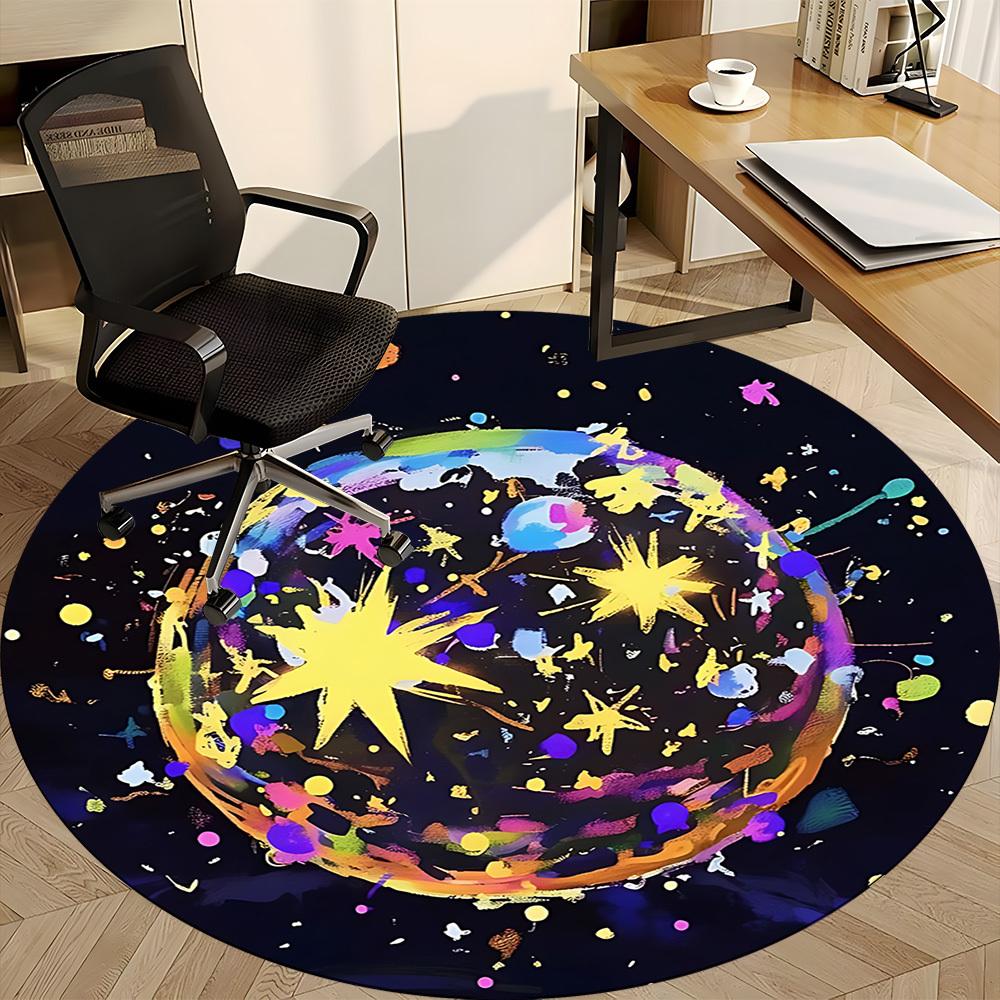 1PC Cosmic Painting Office Round Rug, Non slip, Soft and Durable Office Rug for Interior Decoration, Perfect for Office
