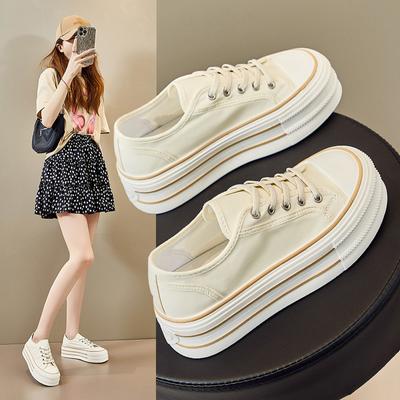 Thick Soled Canvas Shoes for Women, Summer Campus White Shoes, Breathable Casual Board Shoes
