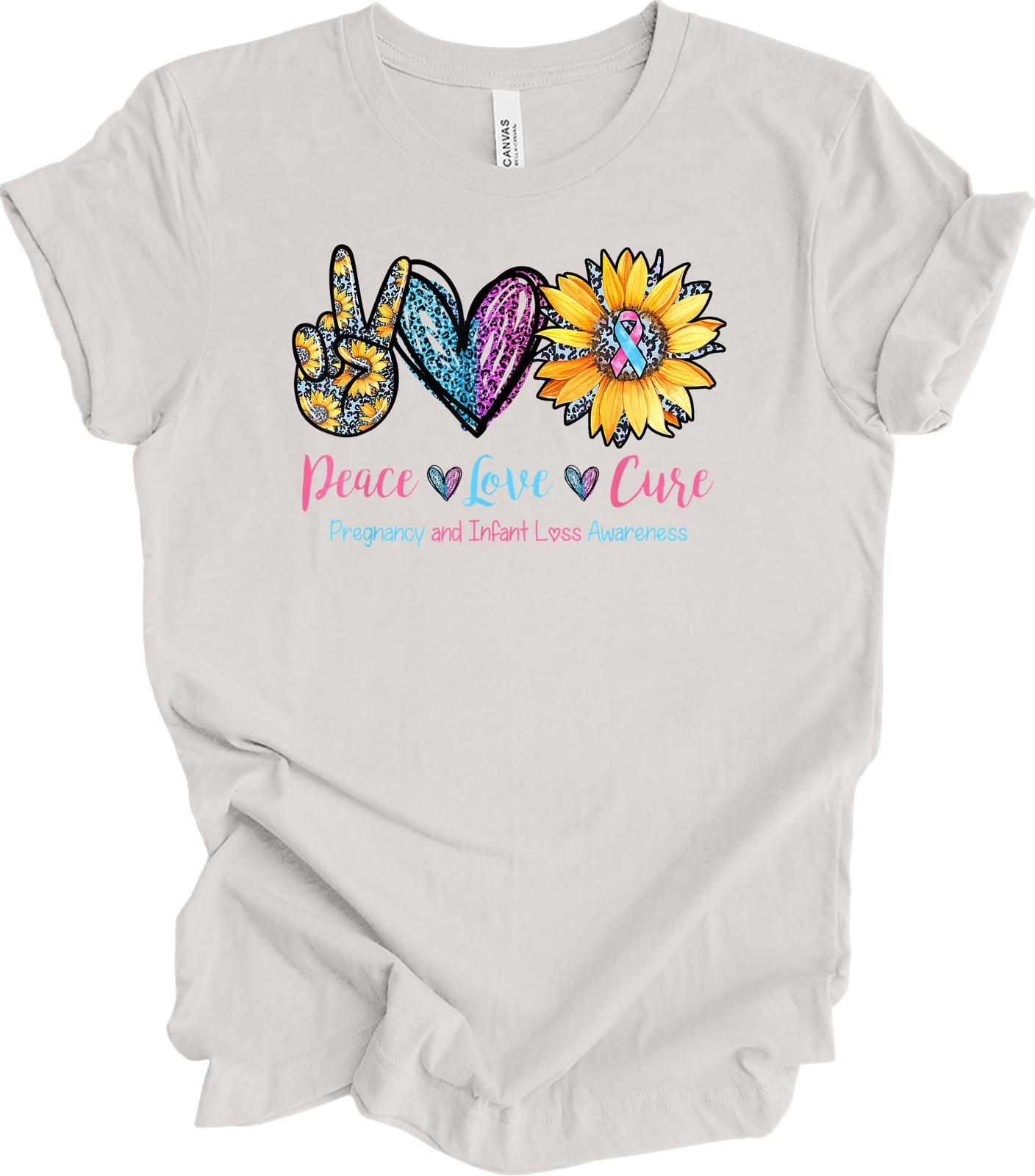 Peace Love Cure Pregnancy Loss Awareness T-Shirt XXXL