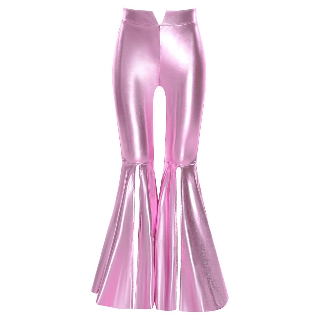 Mädchen Festzug Tanzkostüm Metallische Schlaghosen Design mit Schlitz Bühnenauftritt Wettbewerbsoutfit
